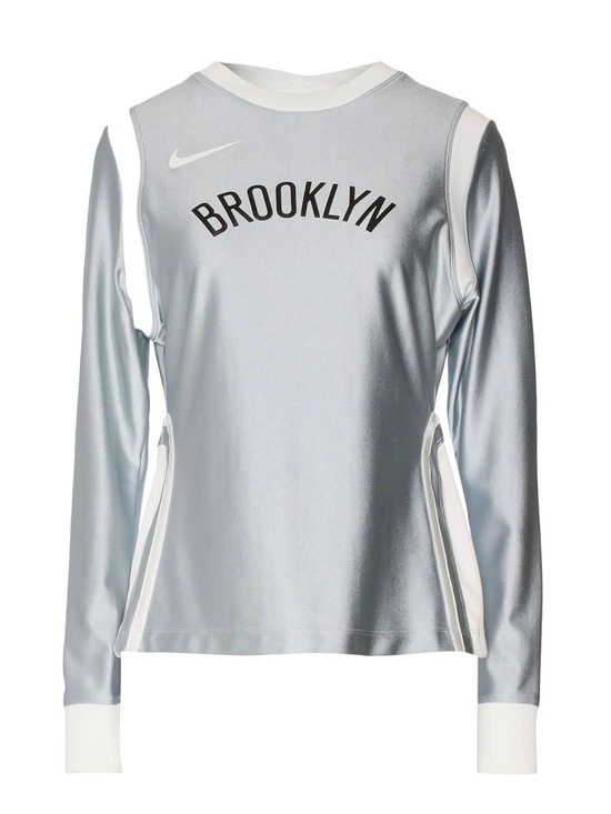 Nike Tops - Nike Silver and White 'Brooklyn' Long Sleeve Athletic Top XL